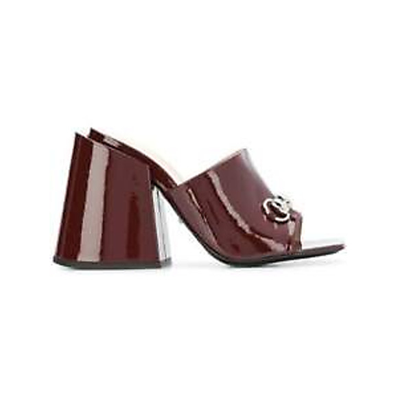 Gucci Lexi 105 Dark Red Bordeaux Patent Backless Sandal Mule Block Heel Pump 35 - Picture 4 of 11